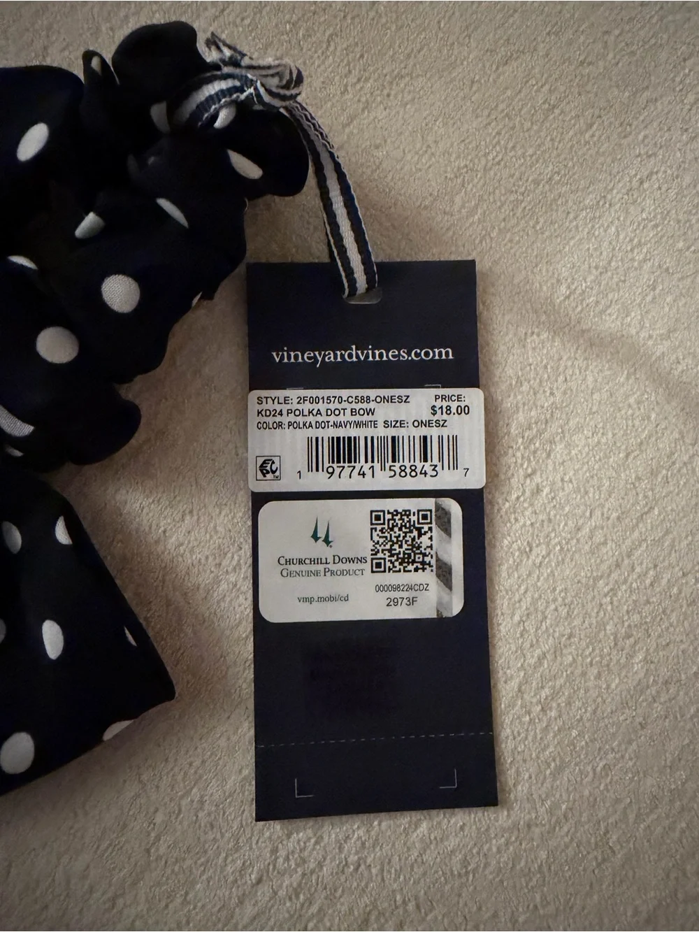 Vineyard Vines Navy & White Polka Dot Bow Scrunchie